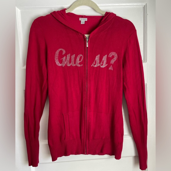 Guess Tops - Guess Red Zip-Up Sweater with Bling